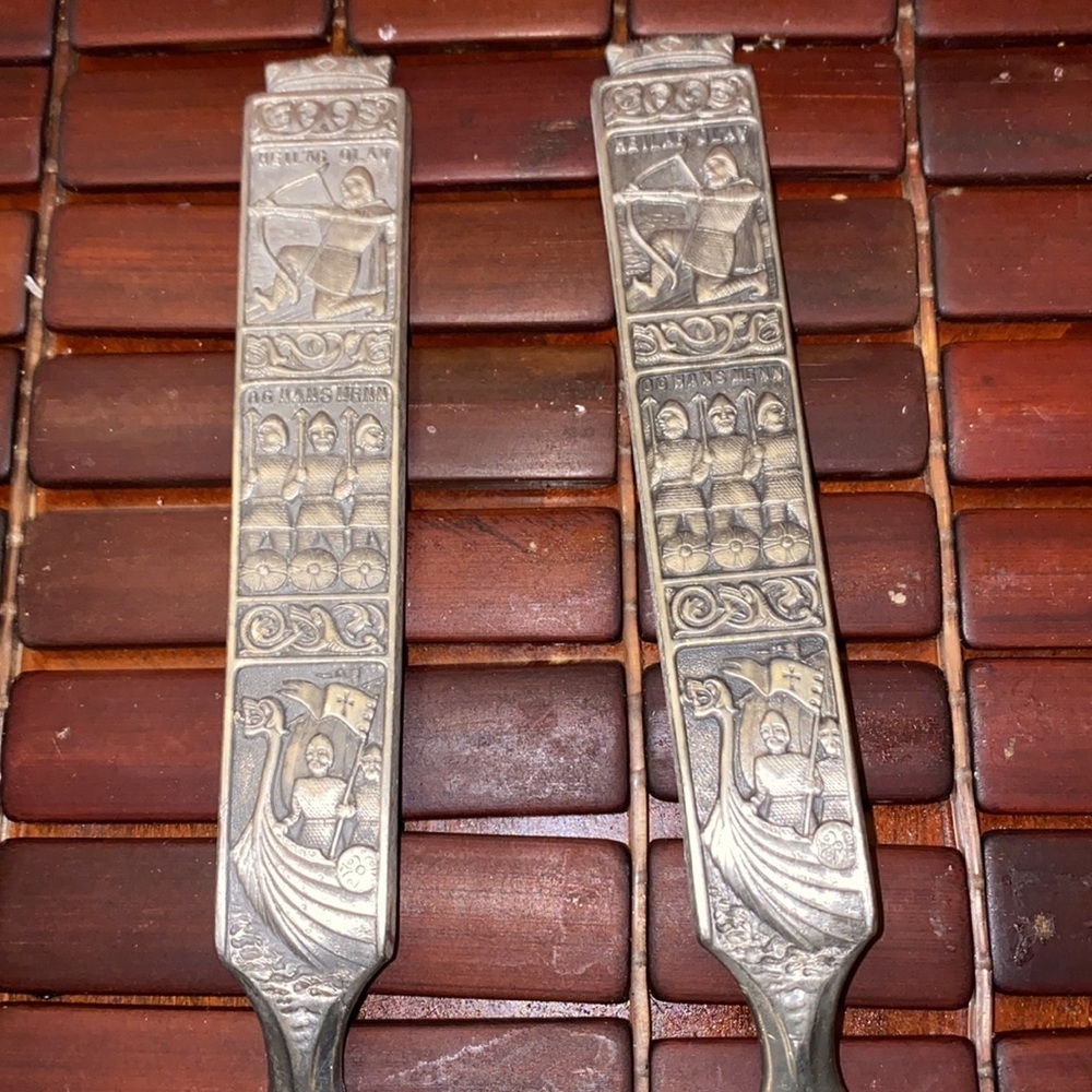 Vintage Norway salad servers KONGE tinn Norwegian Pewter designer Heilac Olav - Picture 3 of 8